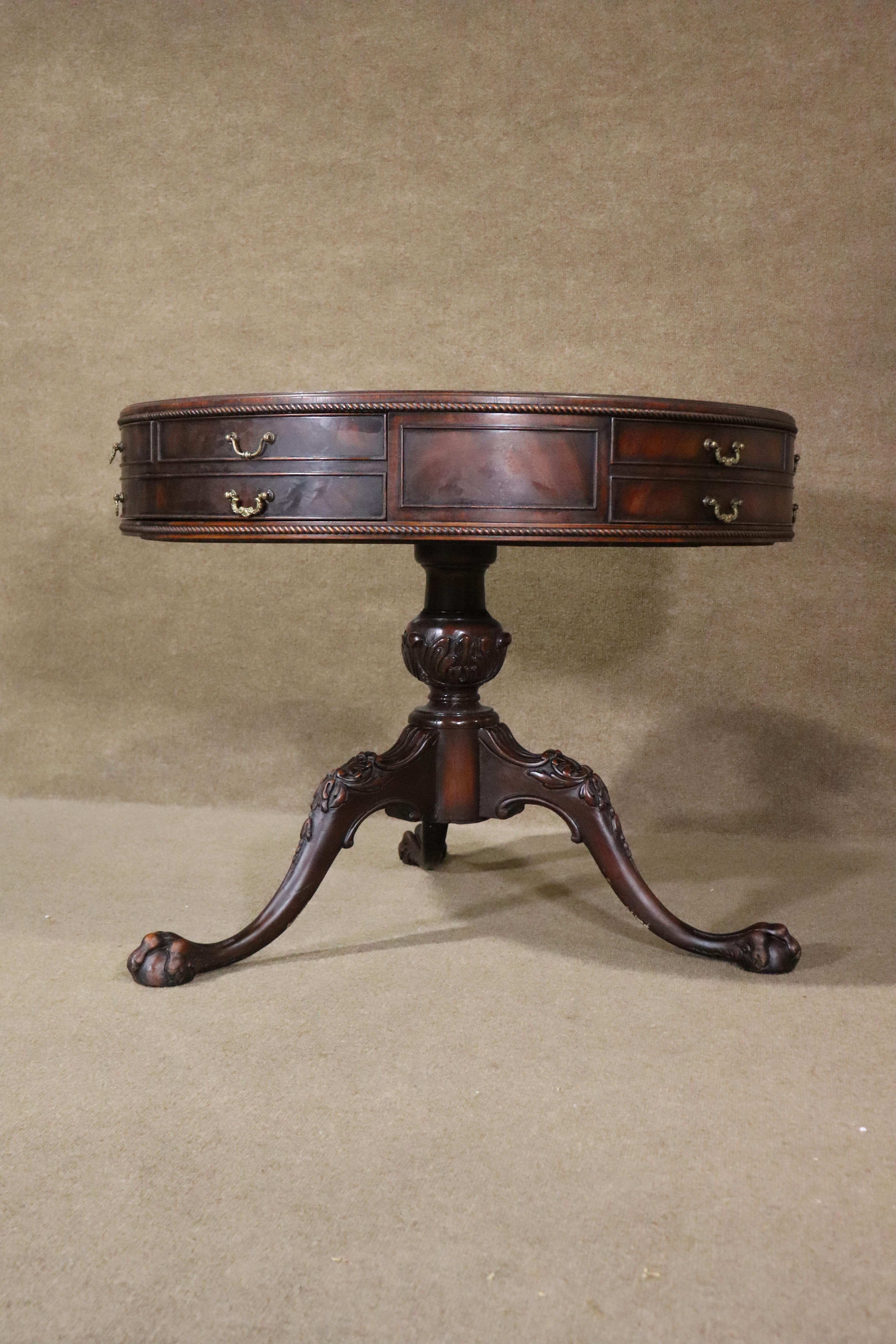 20th Century Antique Leather Top Drum Table For Sale