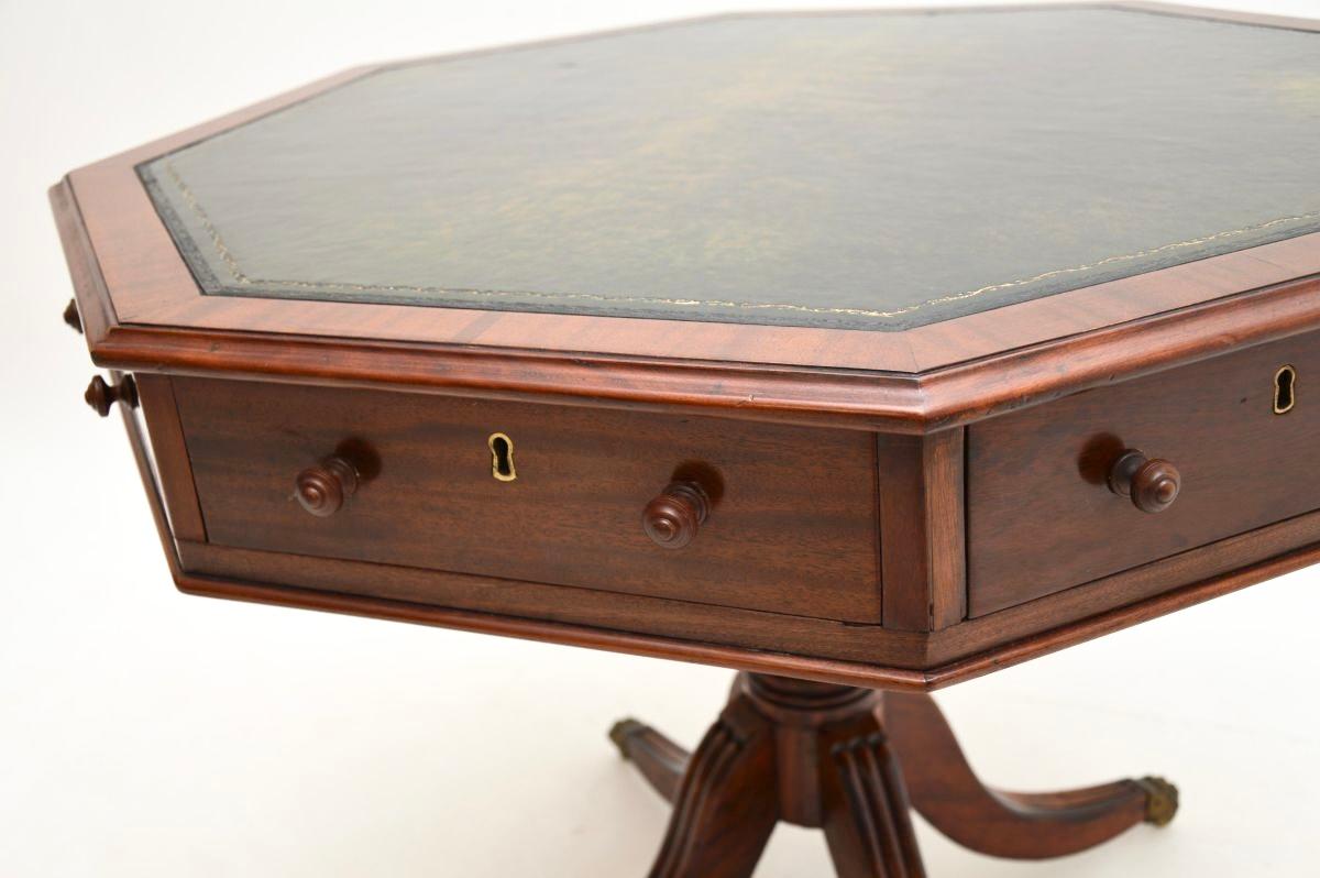 Antique Leather Top Drum Table 1