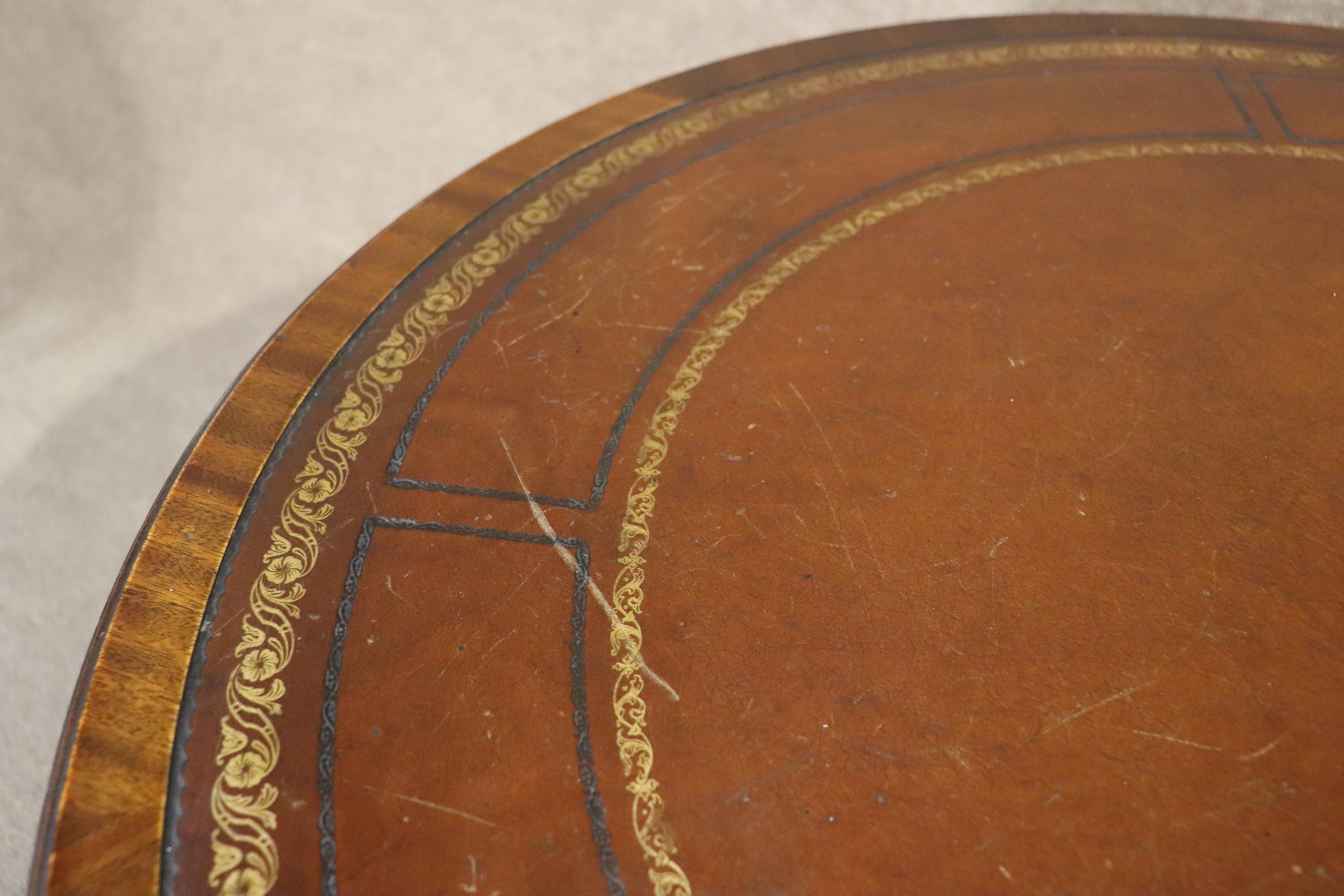Antique Leather Top Drum Table For Sale 3