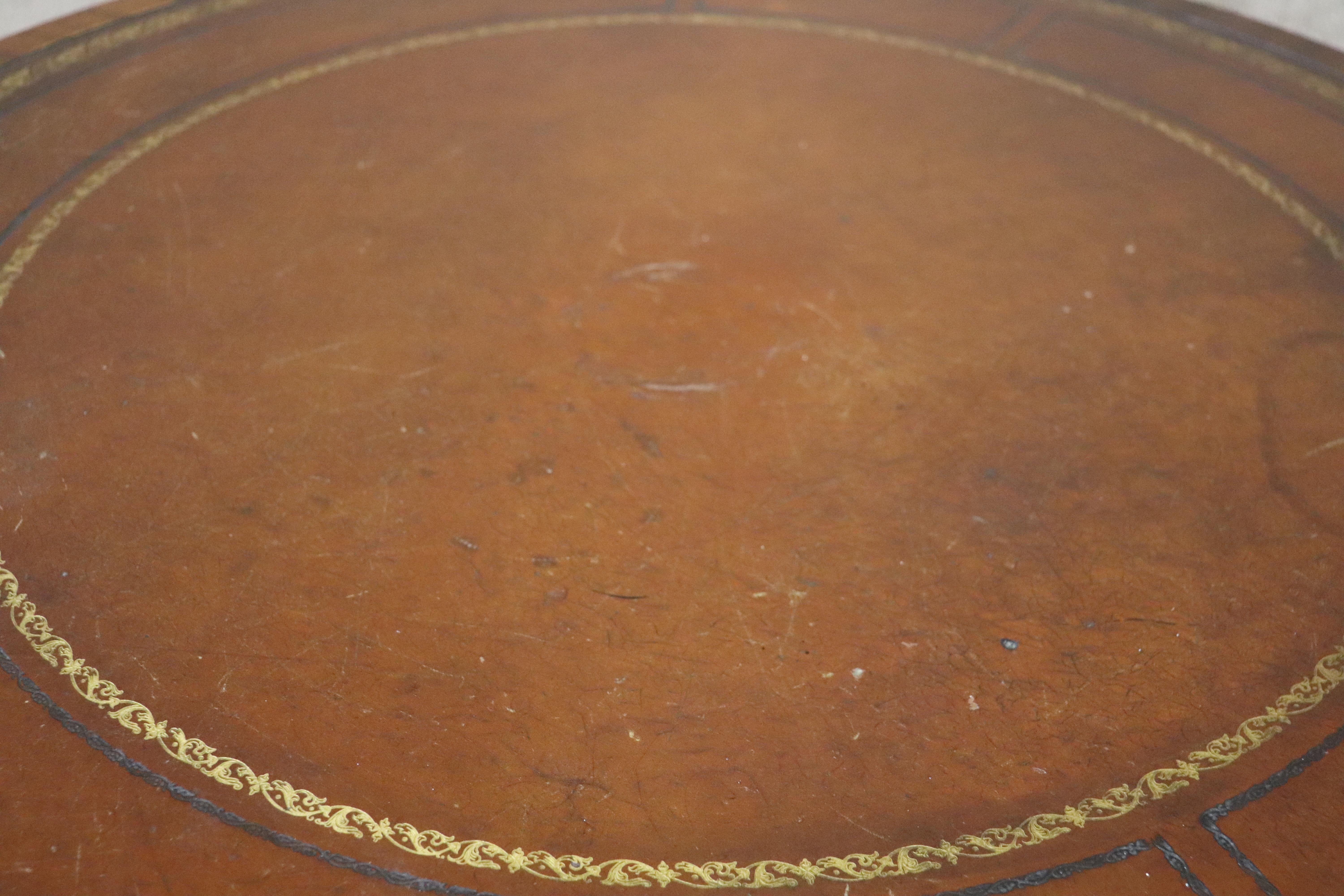 Antique Leather Top Drum Table For Sale 4