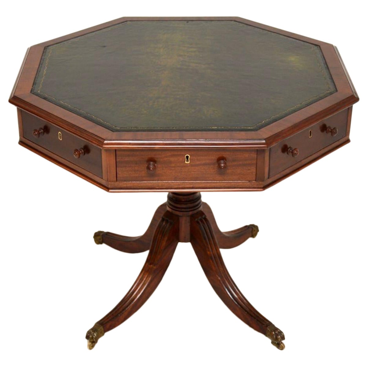 Antique Leather Top Drum Table