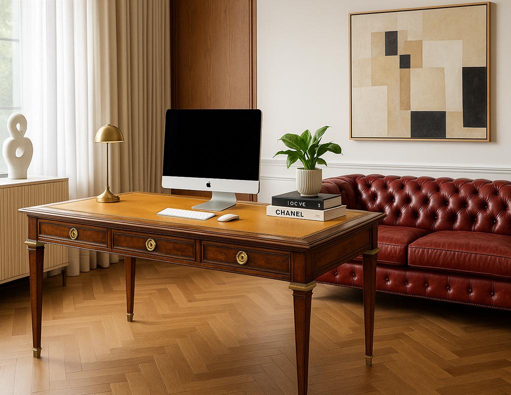 Antico scrittoio francese in stile Luigi XVI con piano in pelle in vendita 11