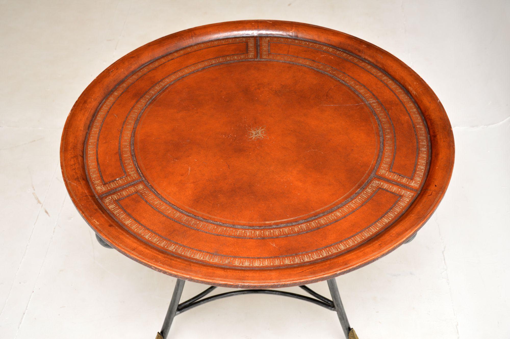 Neoclassical Antique Leather Top Geridon Table