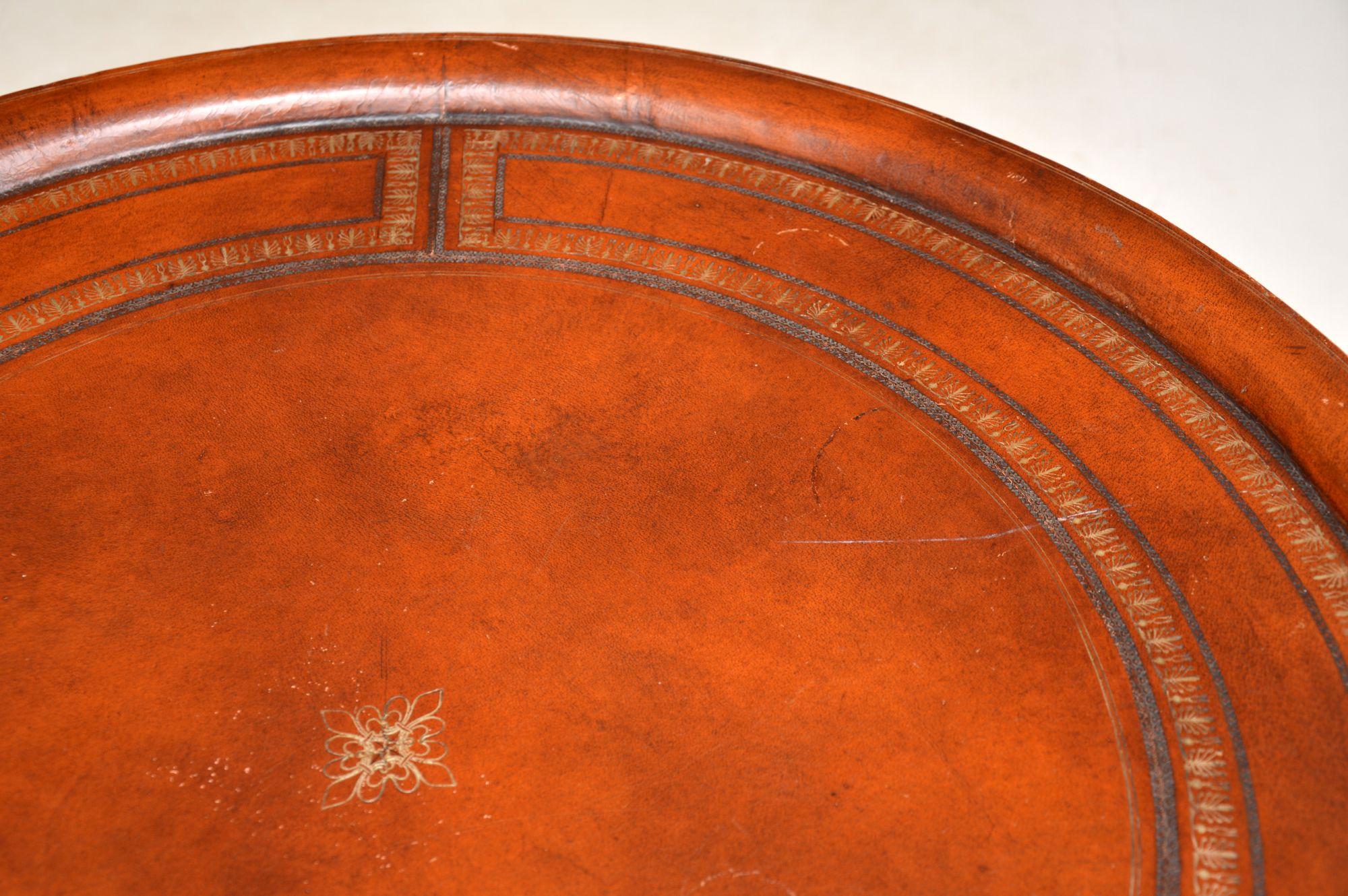 British Antique Leather Top Geridon Table