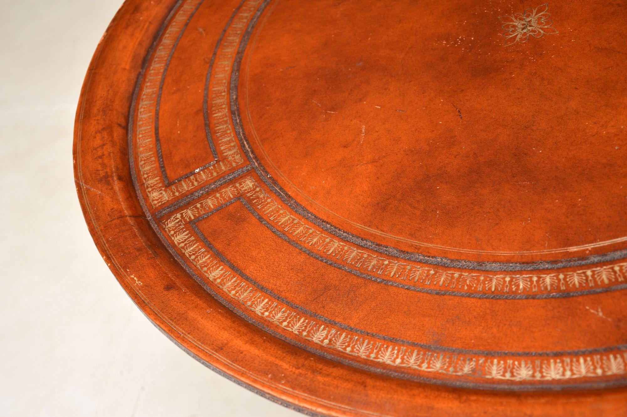 Antique Leather Top Geridon Table In Good Condition In London, GB