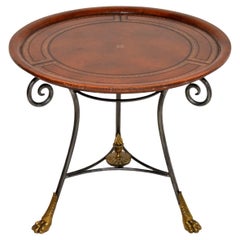 Antique Leather Top Geridon Table