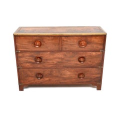 Antique Leather Top Military Campaign Chest of Drawers