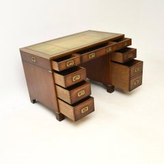 Antique Leather Top Military Campaign Pedestal Desk