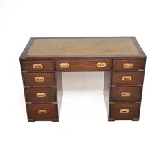 Antique Leather Top Military Campaign Pedestal Desk