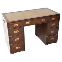 Antique Leather Top Military Campaign Pedestal Desk