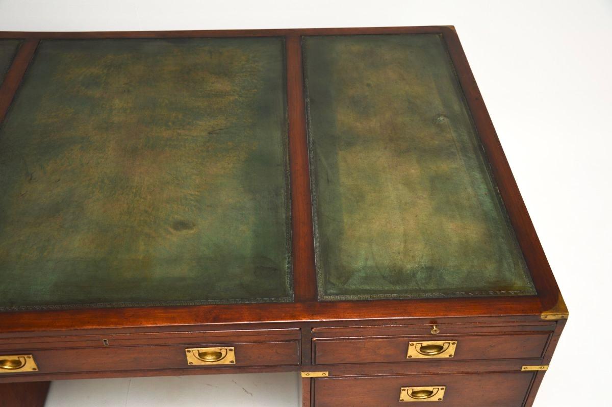 Antique Leather Top Military Campaign Style Partners Desk For Sale 4