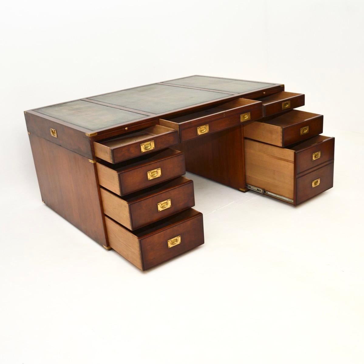 Antique Leather Top Military Campaign Style Partners Desk In Good Condition For Sale In London, GB