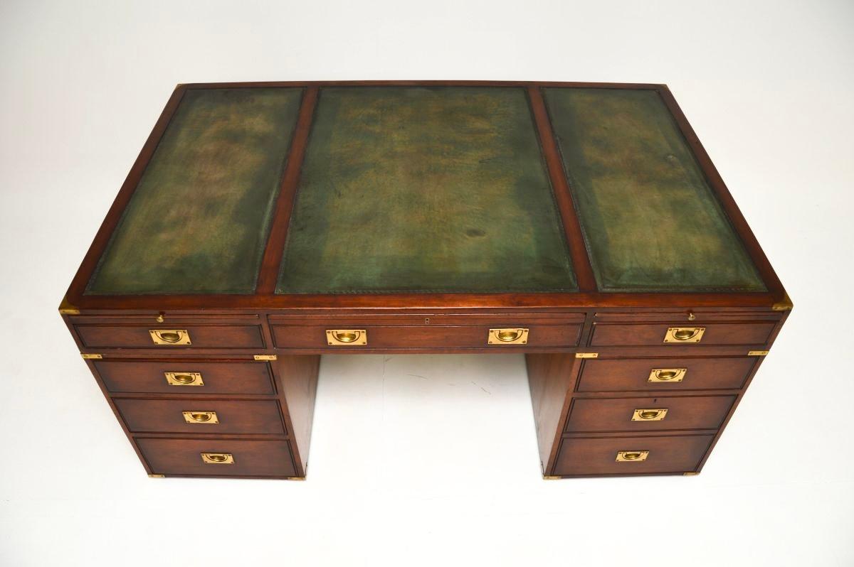 Antique Leather Top Military Campaign Style Partners Desk For Sale 2