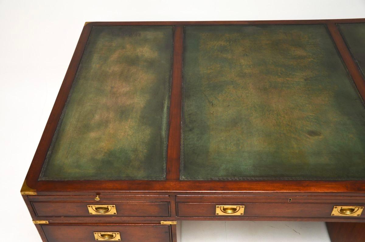 Antique Leather Top Military Campaign Style Partners Desk For Sale 3