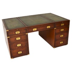 Antique Leather Top Military Campaign Style Partners Desk
