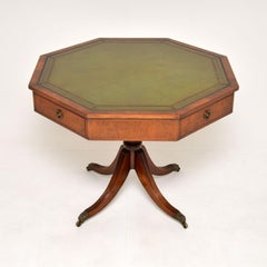 Antique Leather Top Octagonal Drum Table
