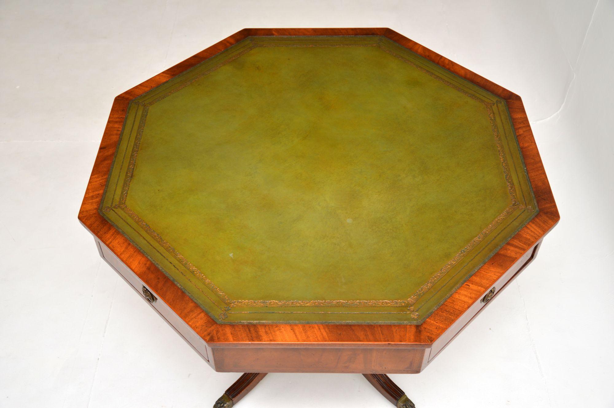 Regency Antique Leather Top Octagonal Drum Table