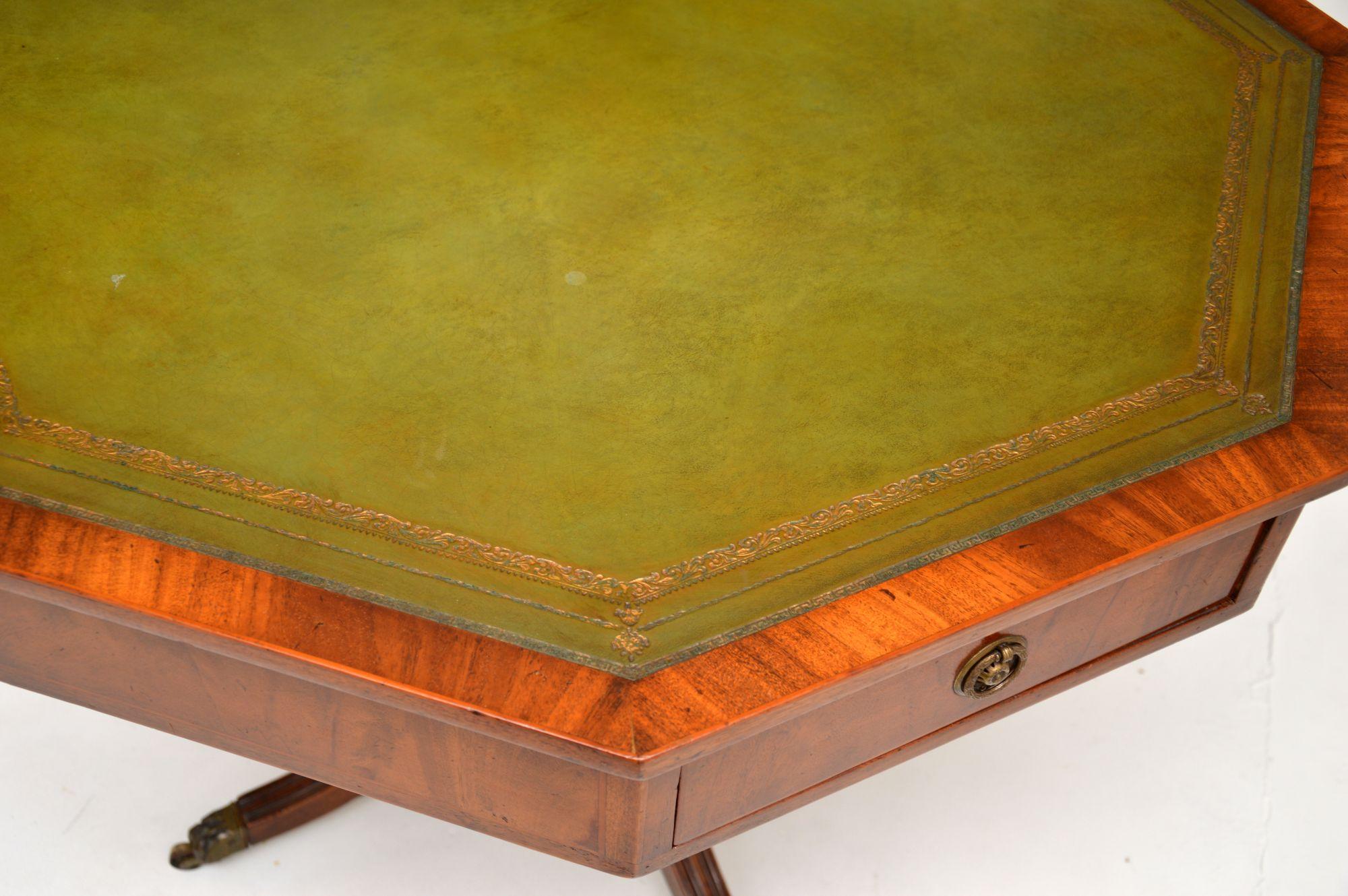 English Antique Leather Top Octagonal Drum Table
