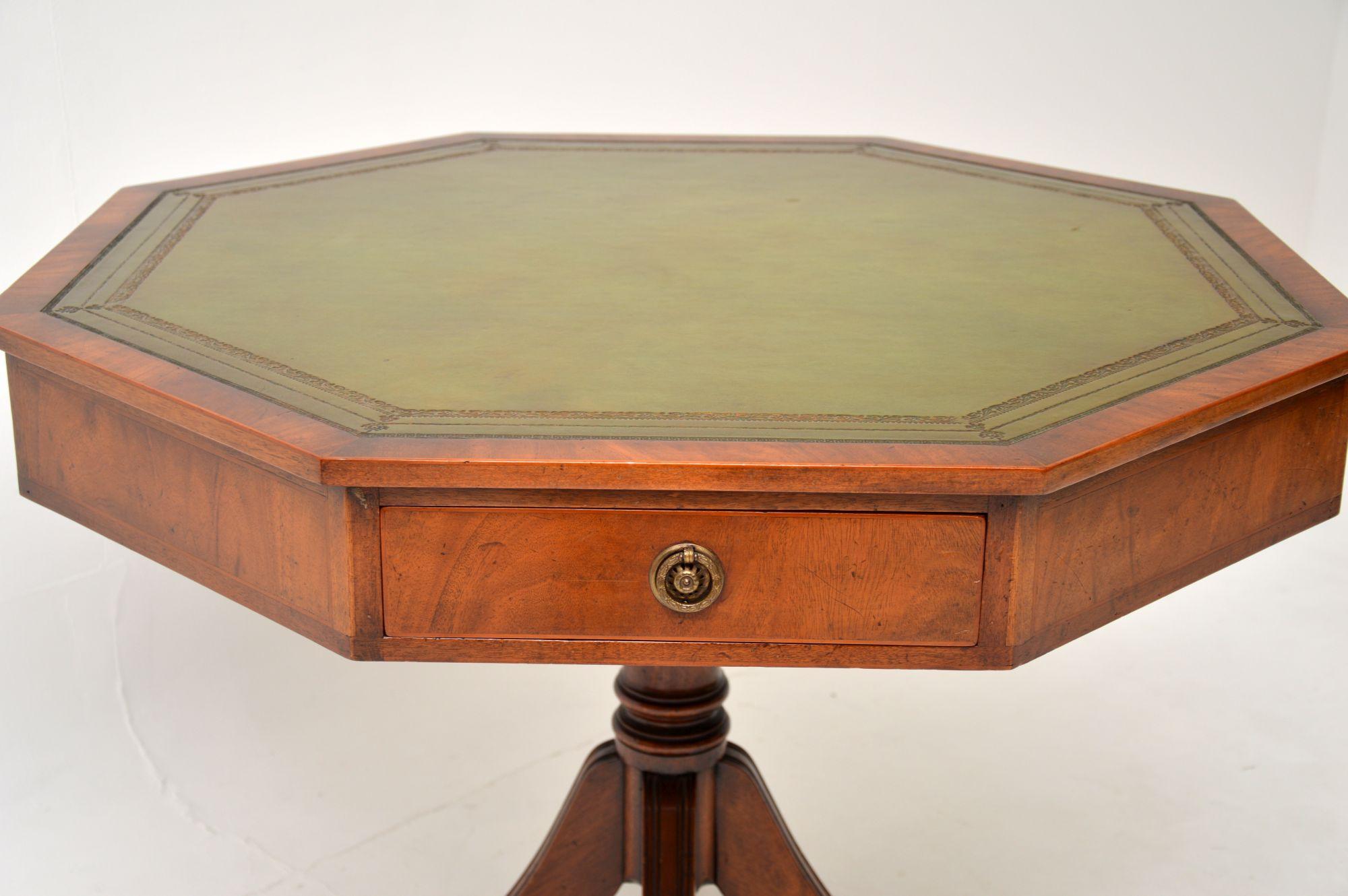 Antique Leather Top Octagonal Drum Table In Good Condition In London, GB