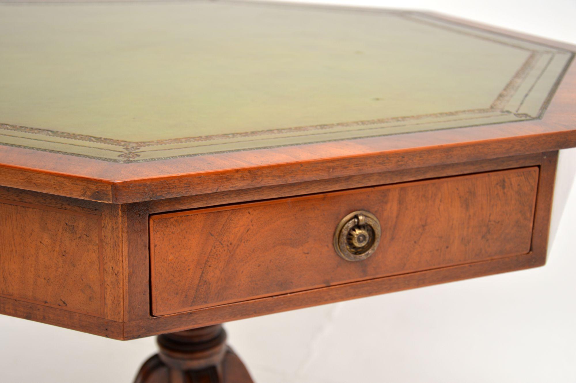 20th Century Antique Leather Top Octagonal Drum Table