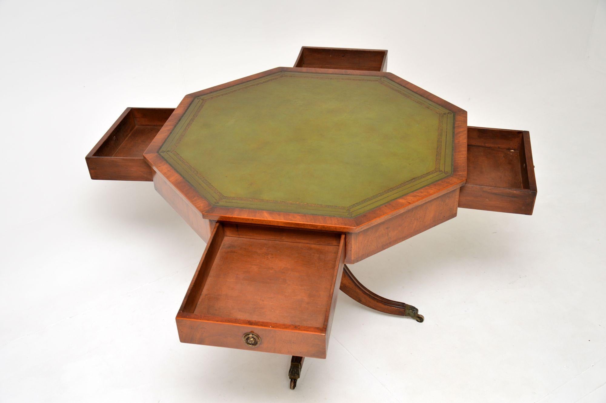 Antique Leather Top Octagonal Drum Table 3