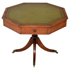 Antique Leather Top Octagonal Drum Table