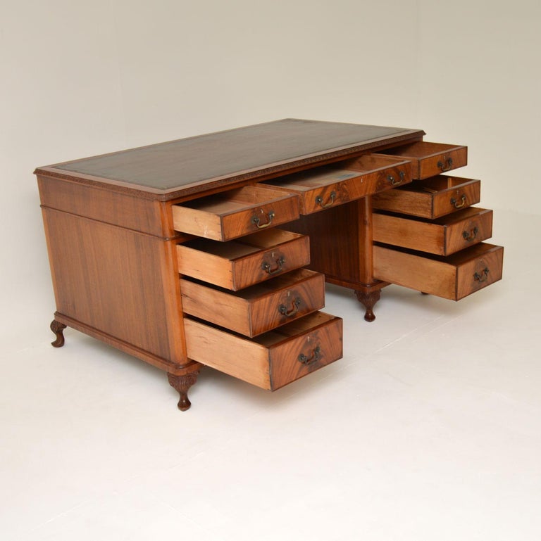 Antique Leather Top Pedestal Desk For Sale at 1stDibs