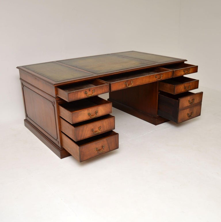 Antique Leather Top Pedestal Desk at 1stDibs