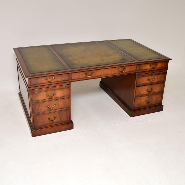 Antique Leather Top Pedestal Desk at 1stDibs