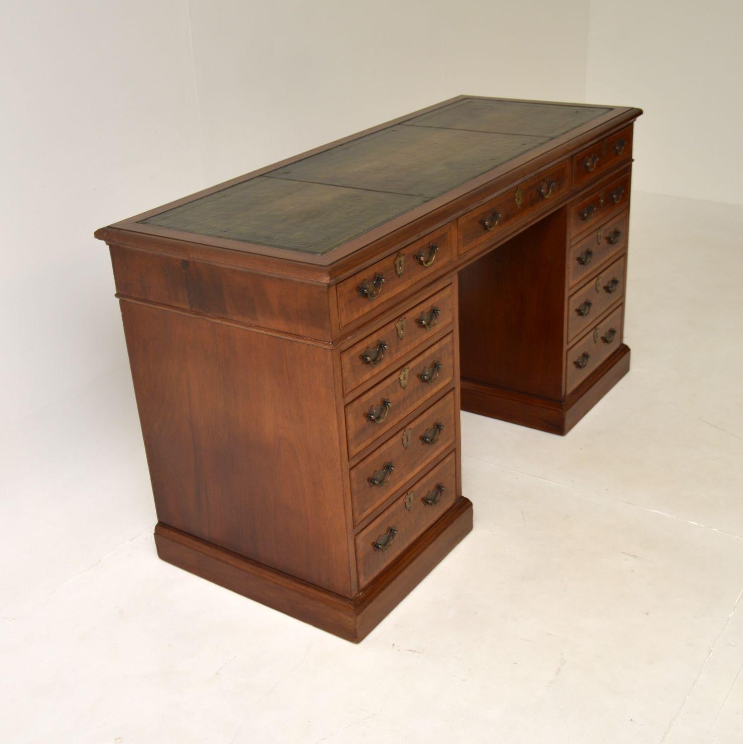 Georgian Antique Leather Top Pedestal Desk For Sale