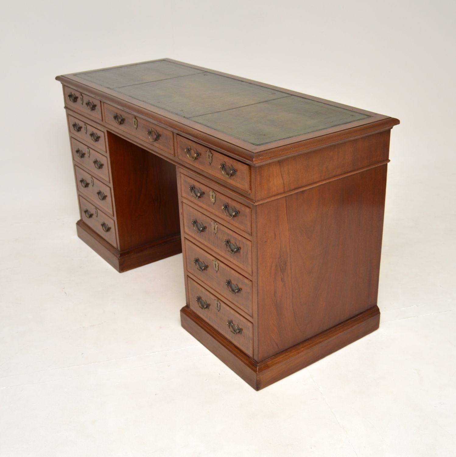 British Antique Leather Top Pedestal Desk For Sale