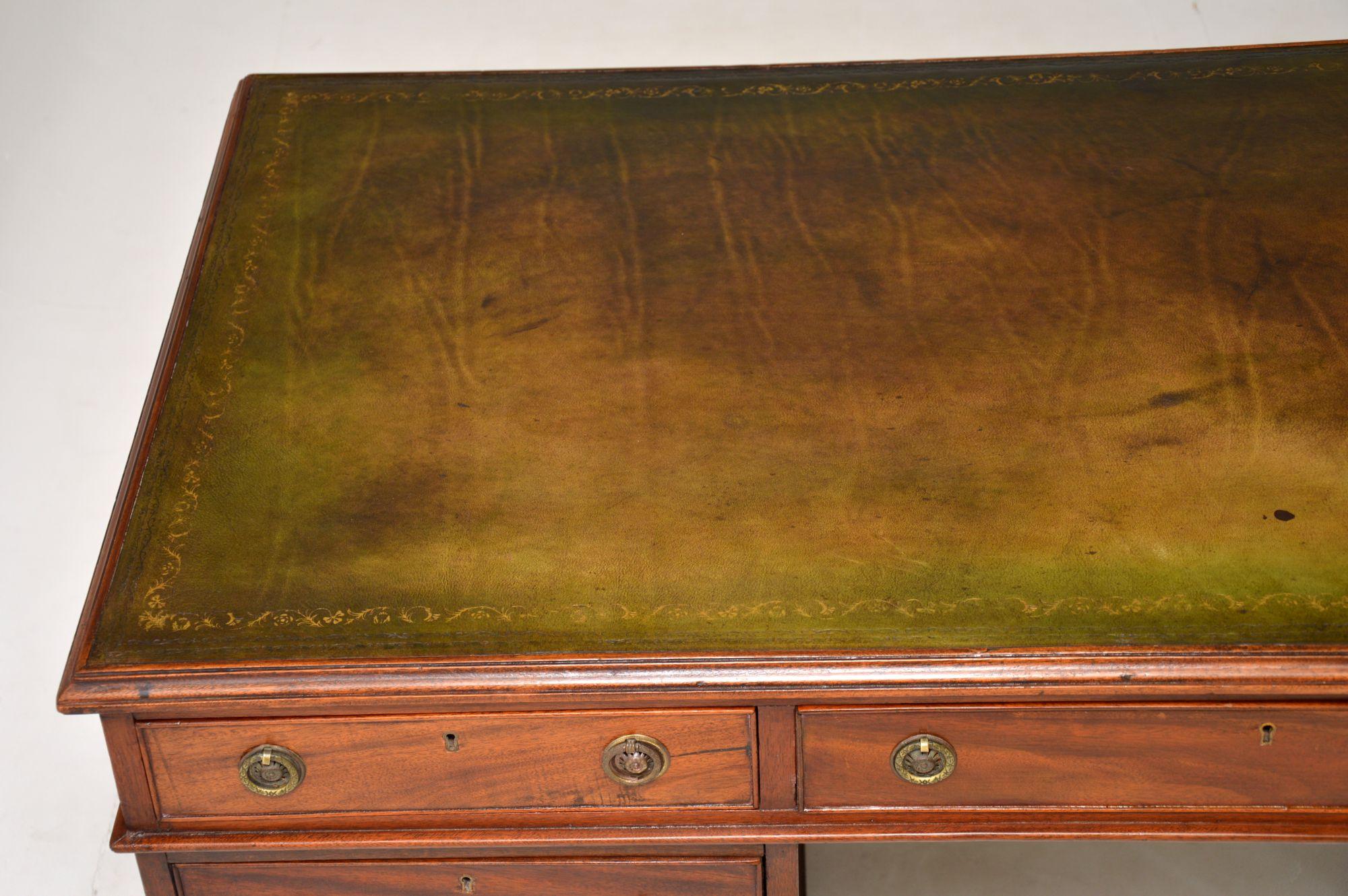 19th Century Antique Leather Top Pedestal Desk