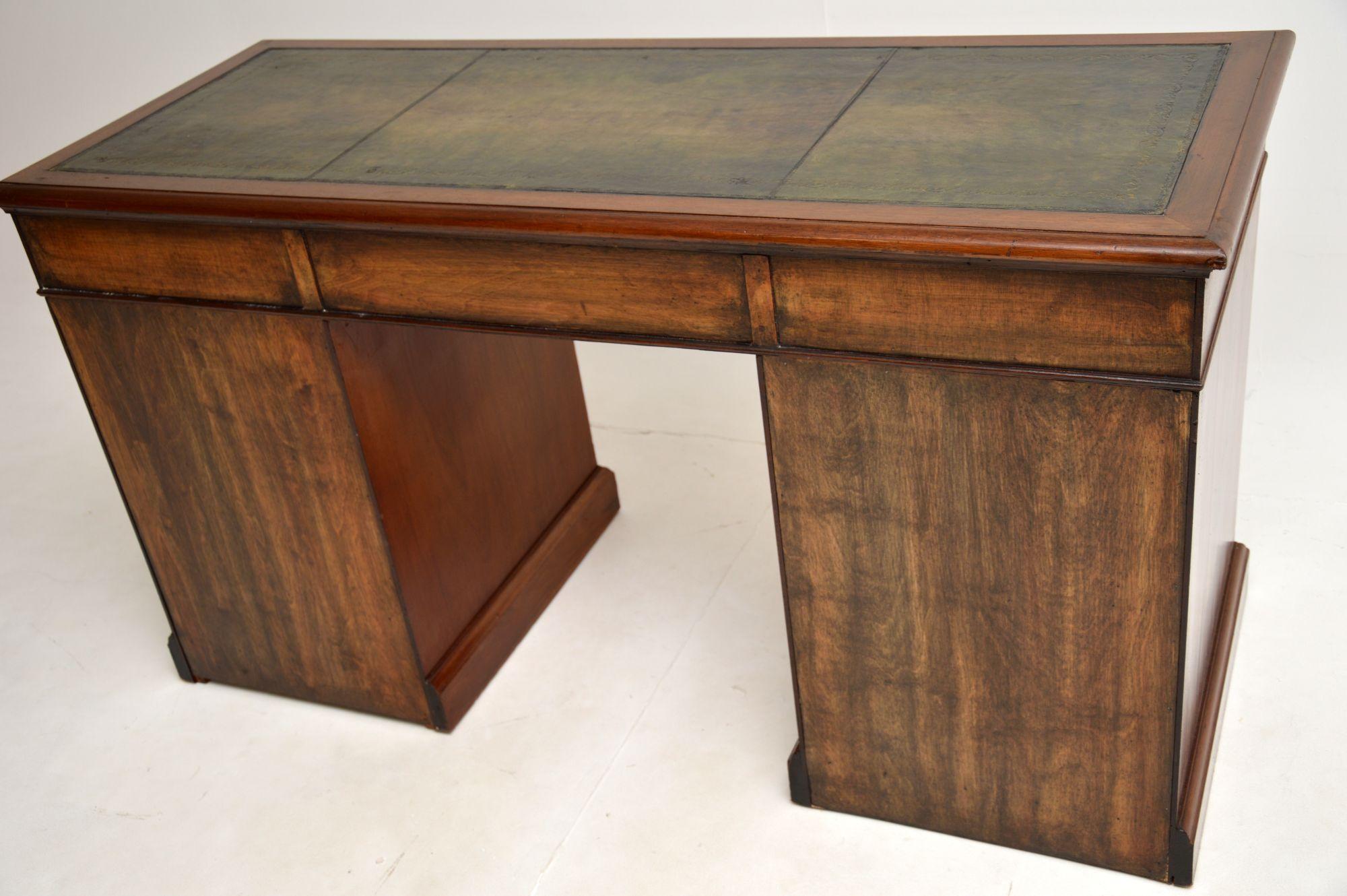 Mid-20th Century Antique Leather Top Pedestal Desk For Sale