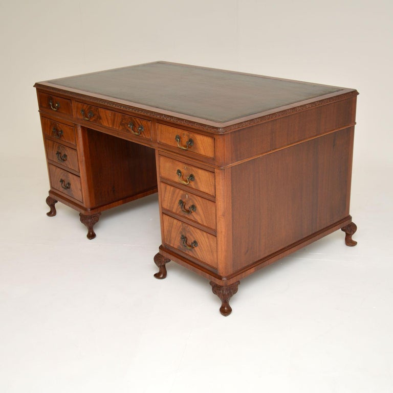 Antique Leather Top Pedestal Desk For Sale at 1stDibs