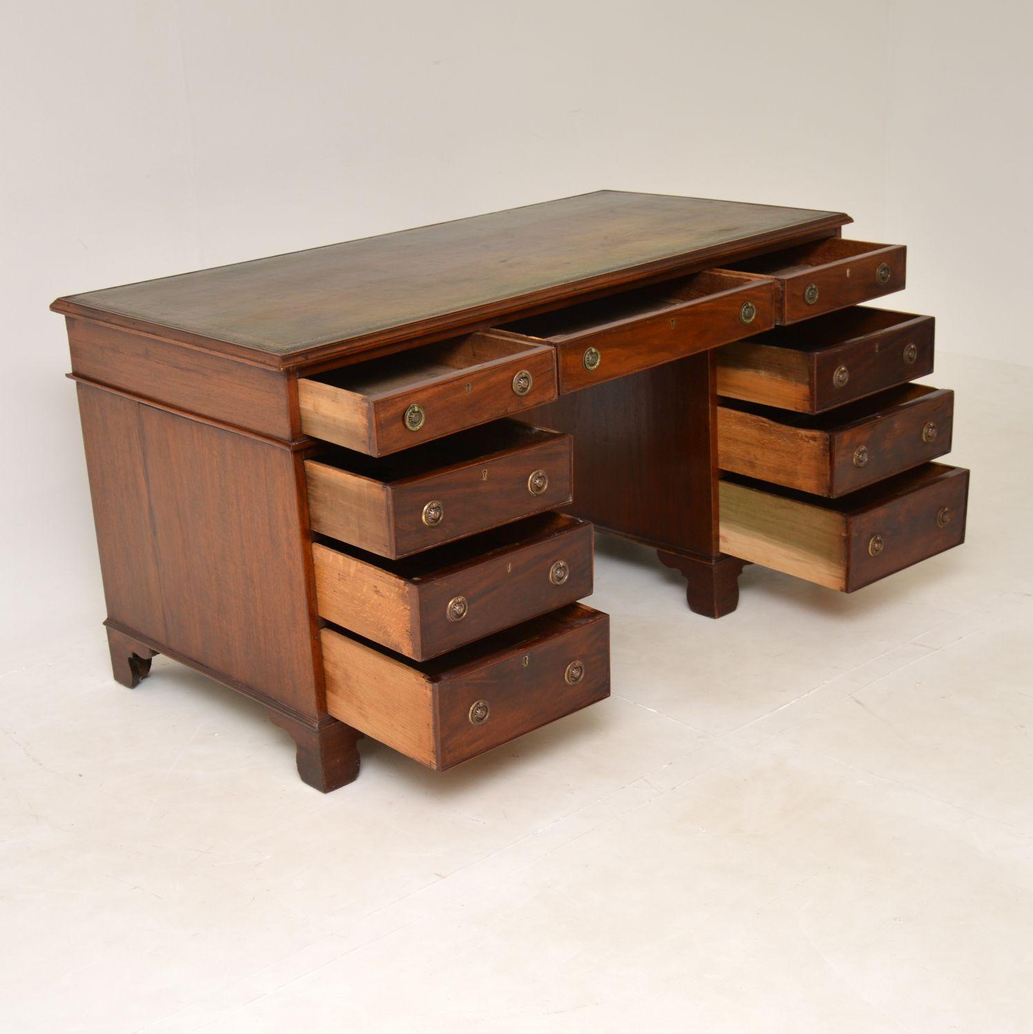 English Antique Leather Top Pedestal Desk