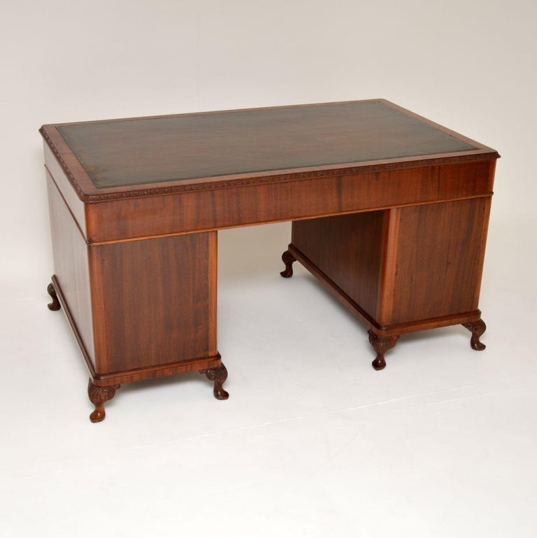Antique Leather Top Pedestal Desk For Sale at 1stDibs
