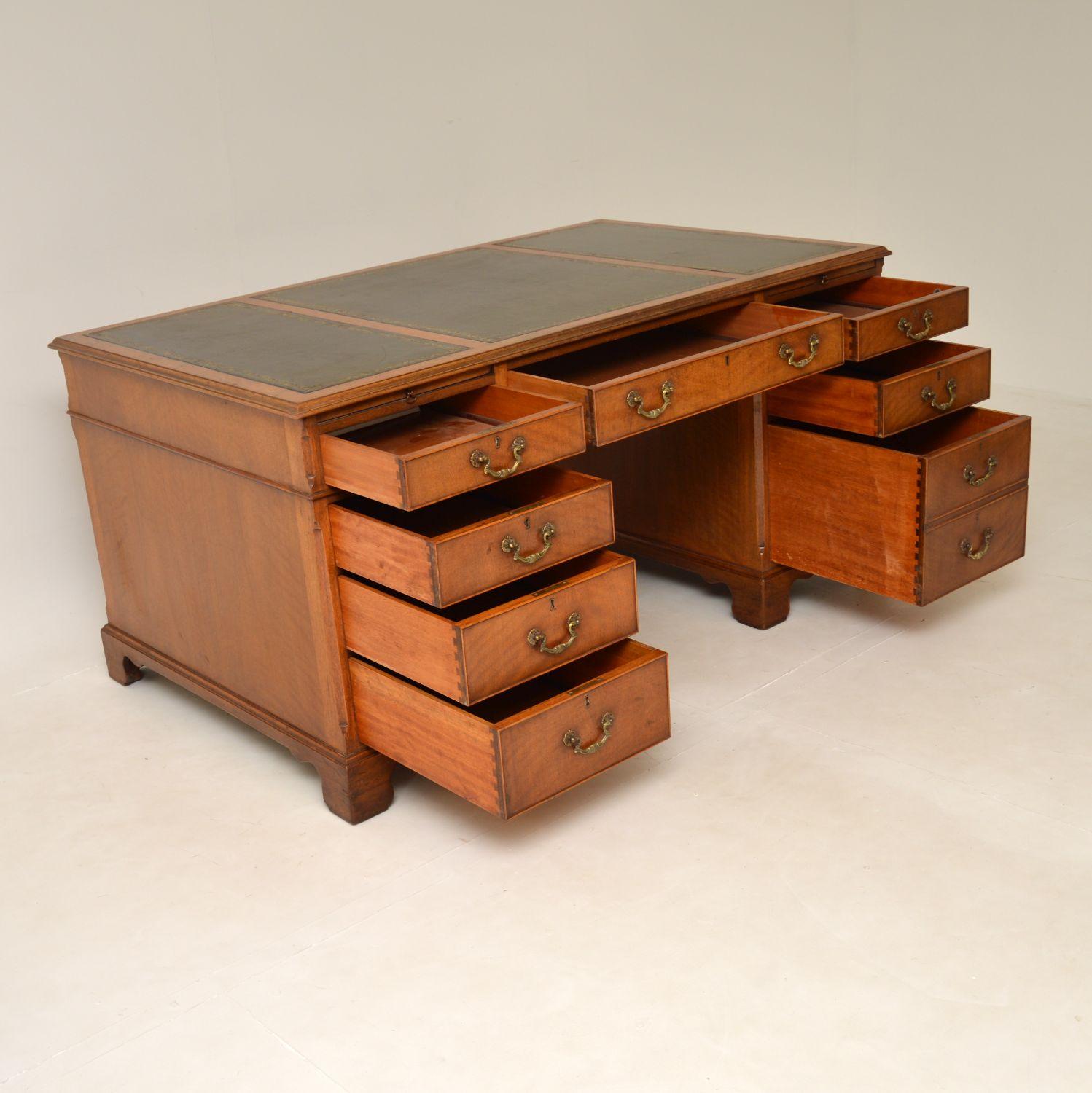 20th Century Antique Leather Top Pedestal Desk