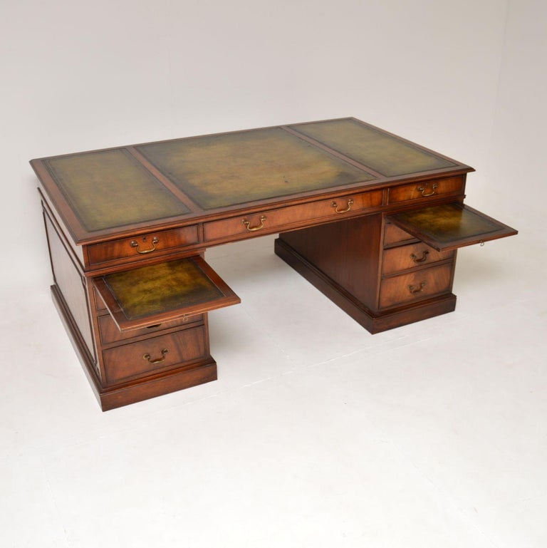 Antique Leather Top Pedestal Desk at 1stDibs