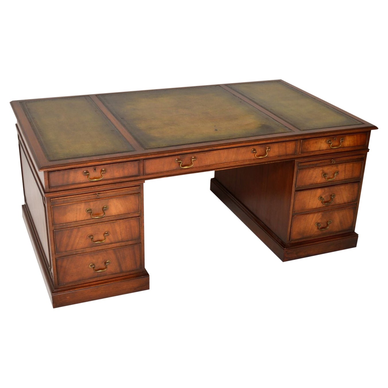 Antique Leather Top Pedestal Desk