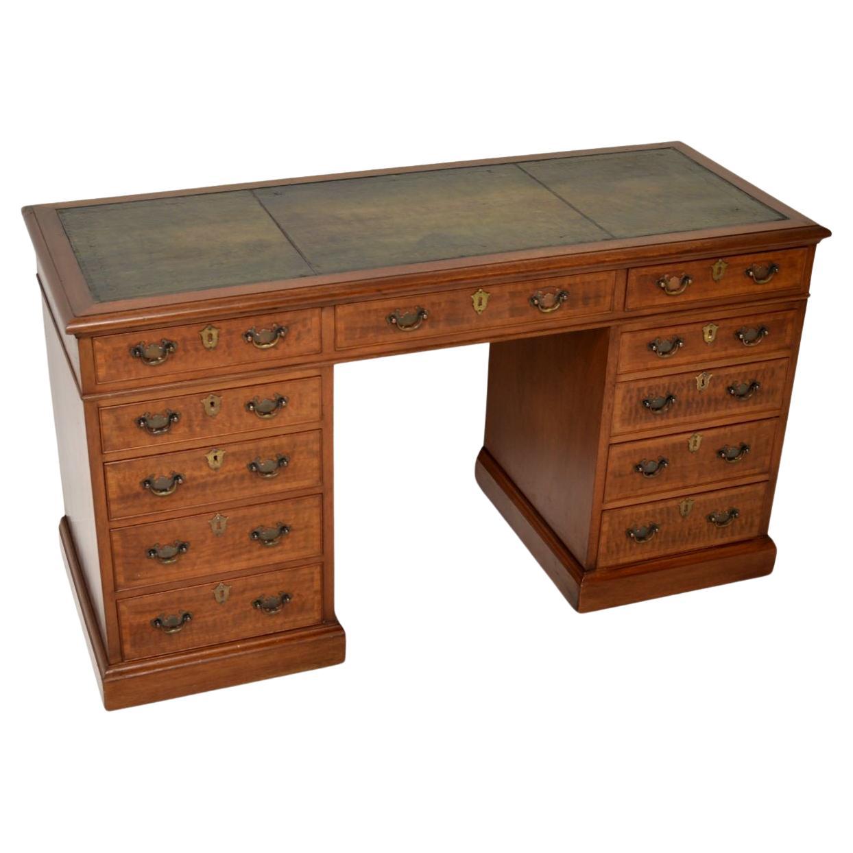 Antique Leather Top Pedestal Desk For Sale