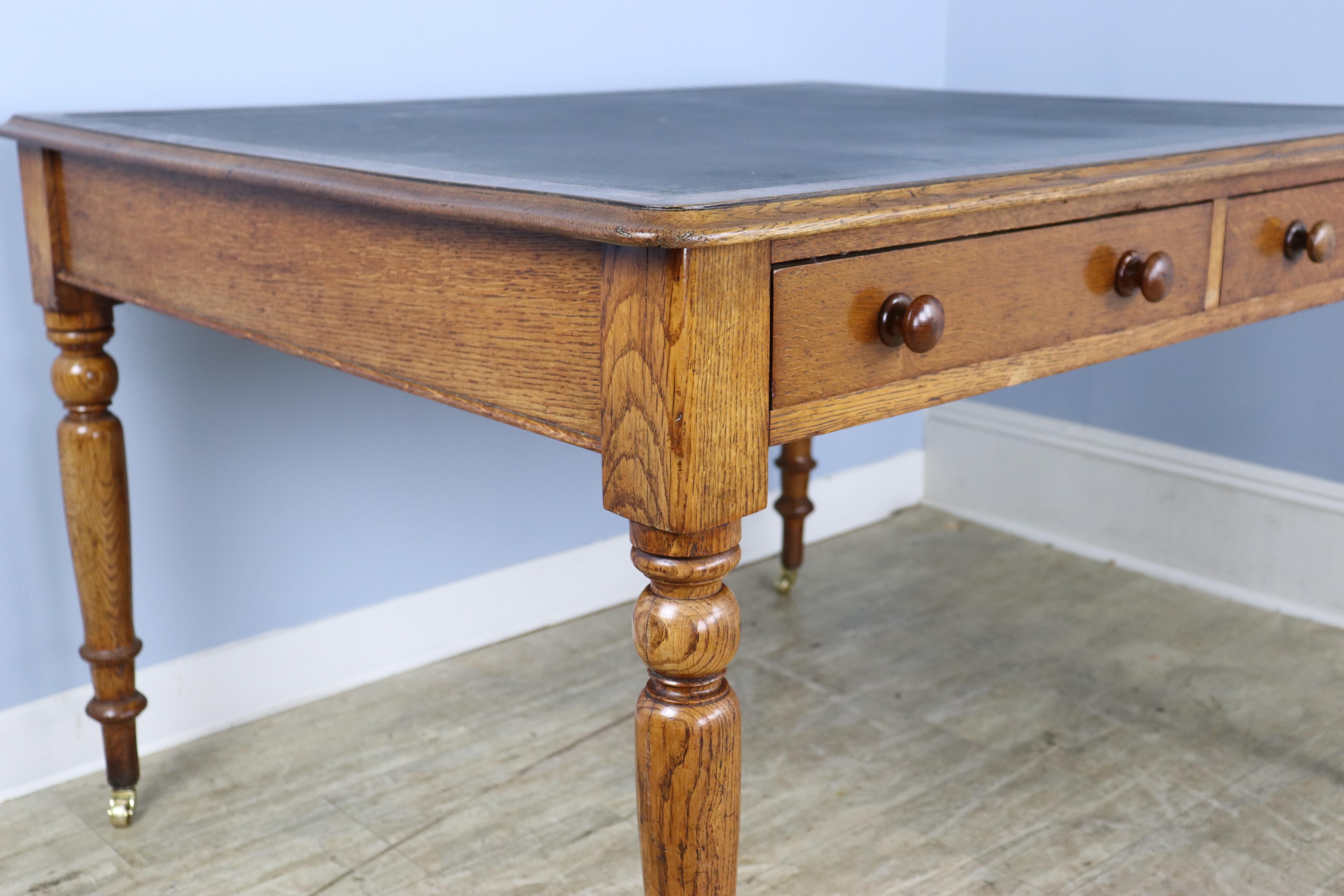 English Antique Leather Topped Partner's Desk For Sale