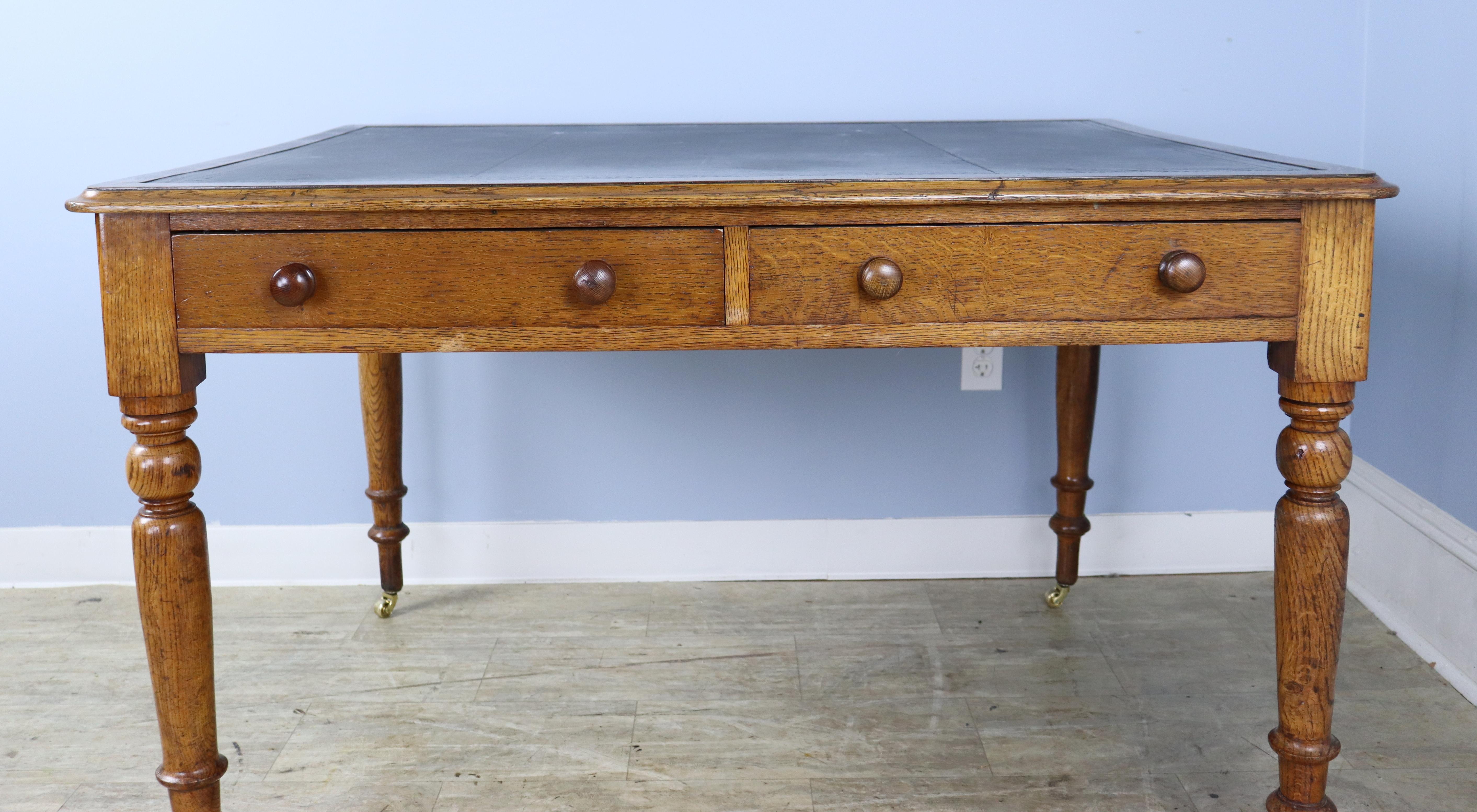 Antique Leather Topped Partner's Desk In Good Condition For Sale In Port Chester, NY