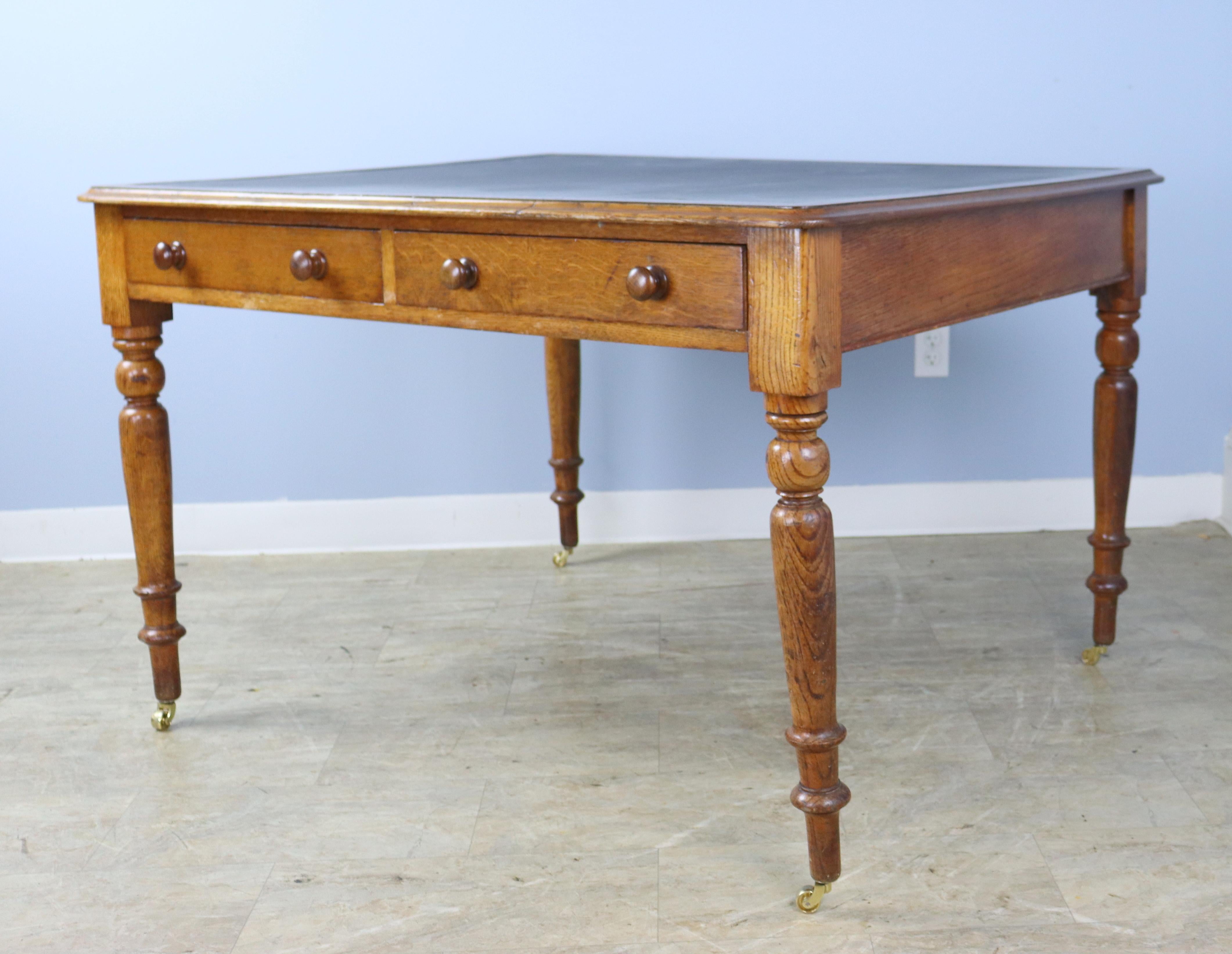 19th Century Antique Leather Topped Partner's Desk For Sale