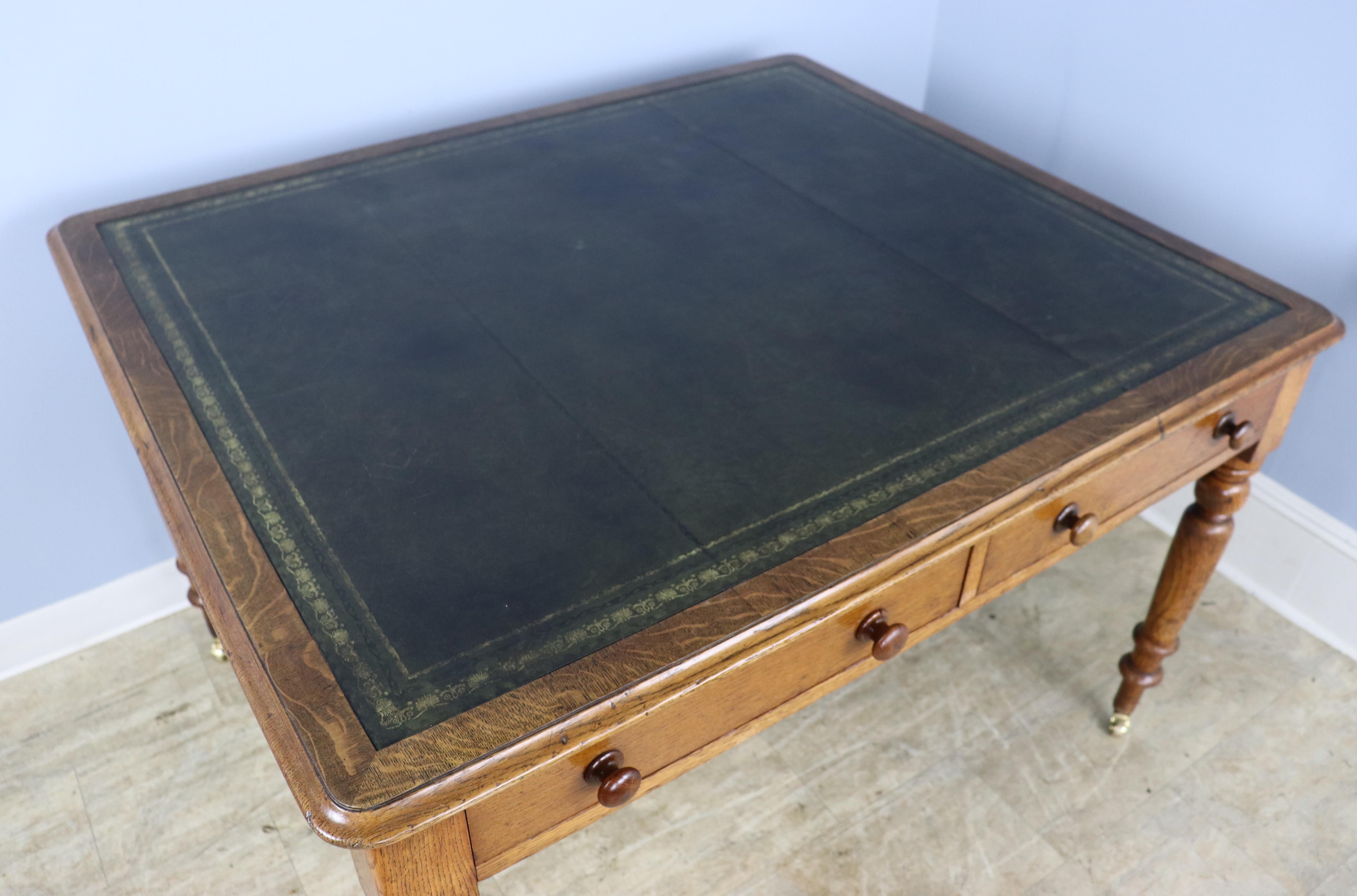 Antique Leather Topped Partner's Desk For Sale 1
