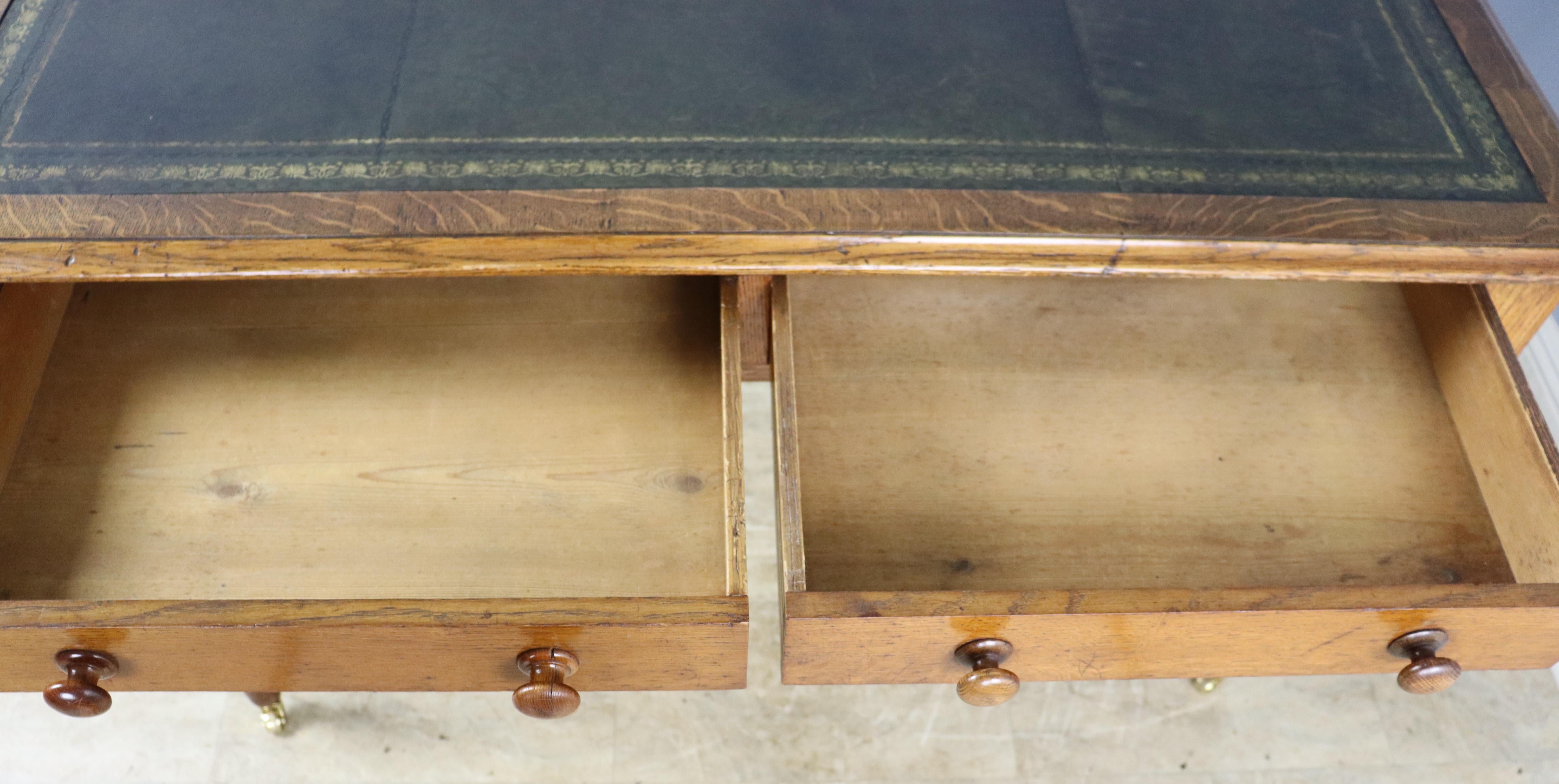 Antique Leather Topped Partner's Desk For Sale 4