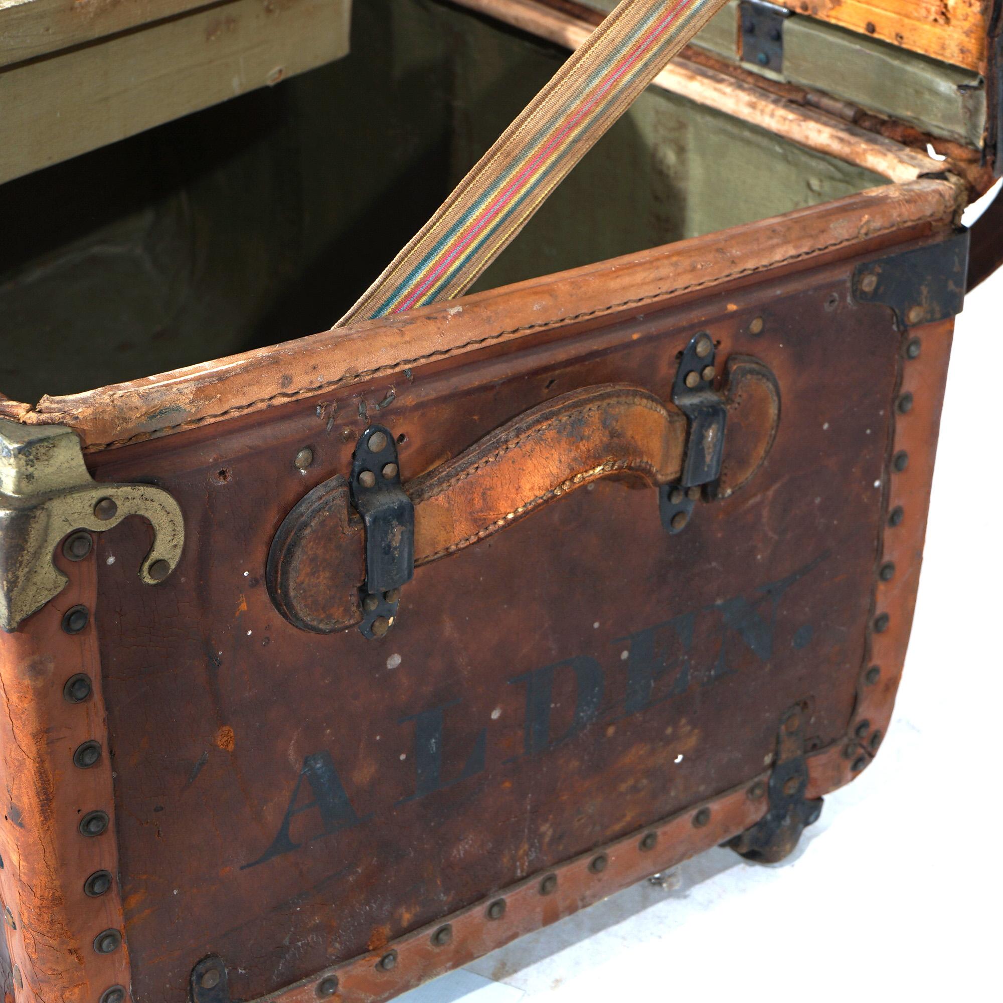 Antique Leather Travel Trunk 19th C For Sale 7