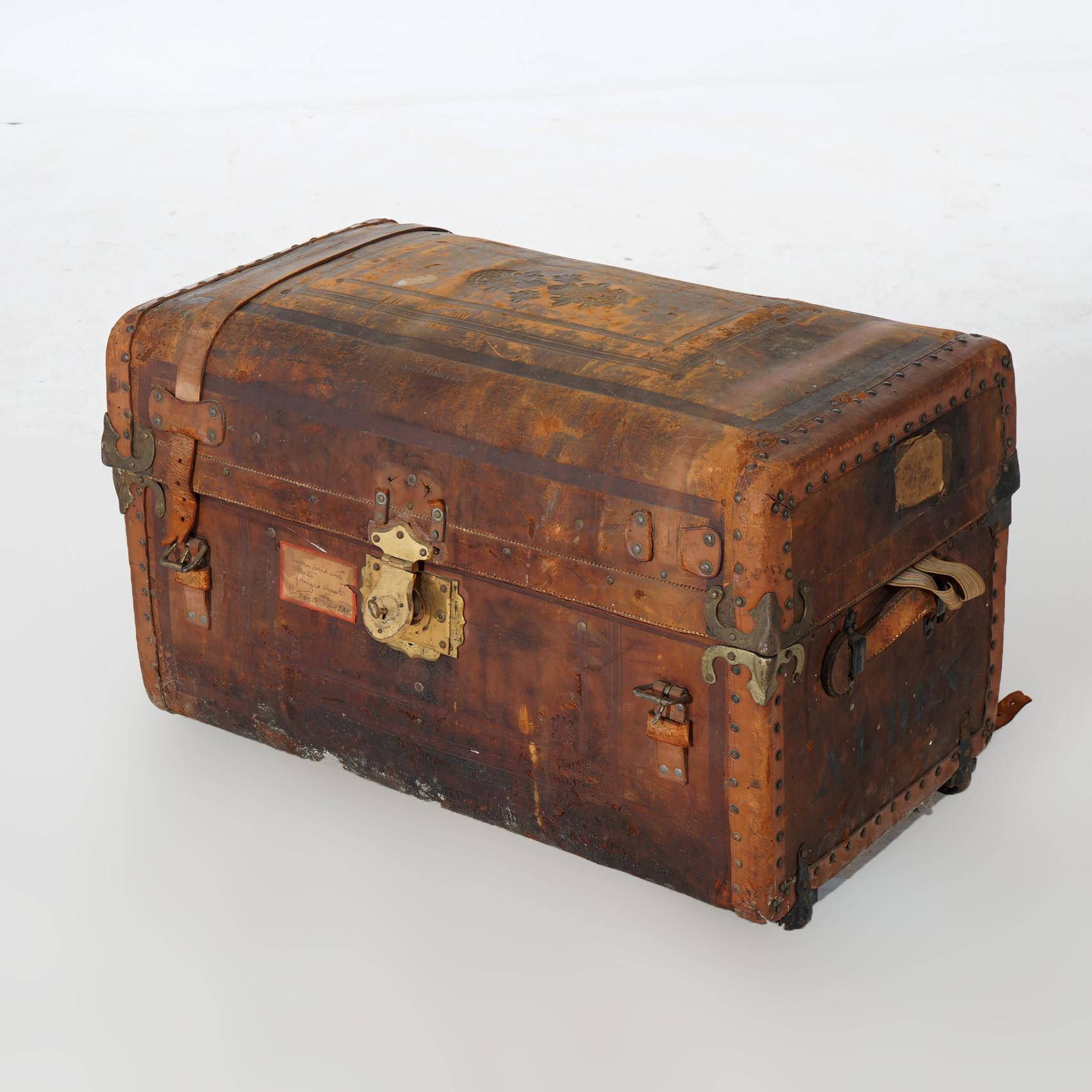 antique leather steamer trunk