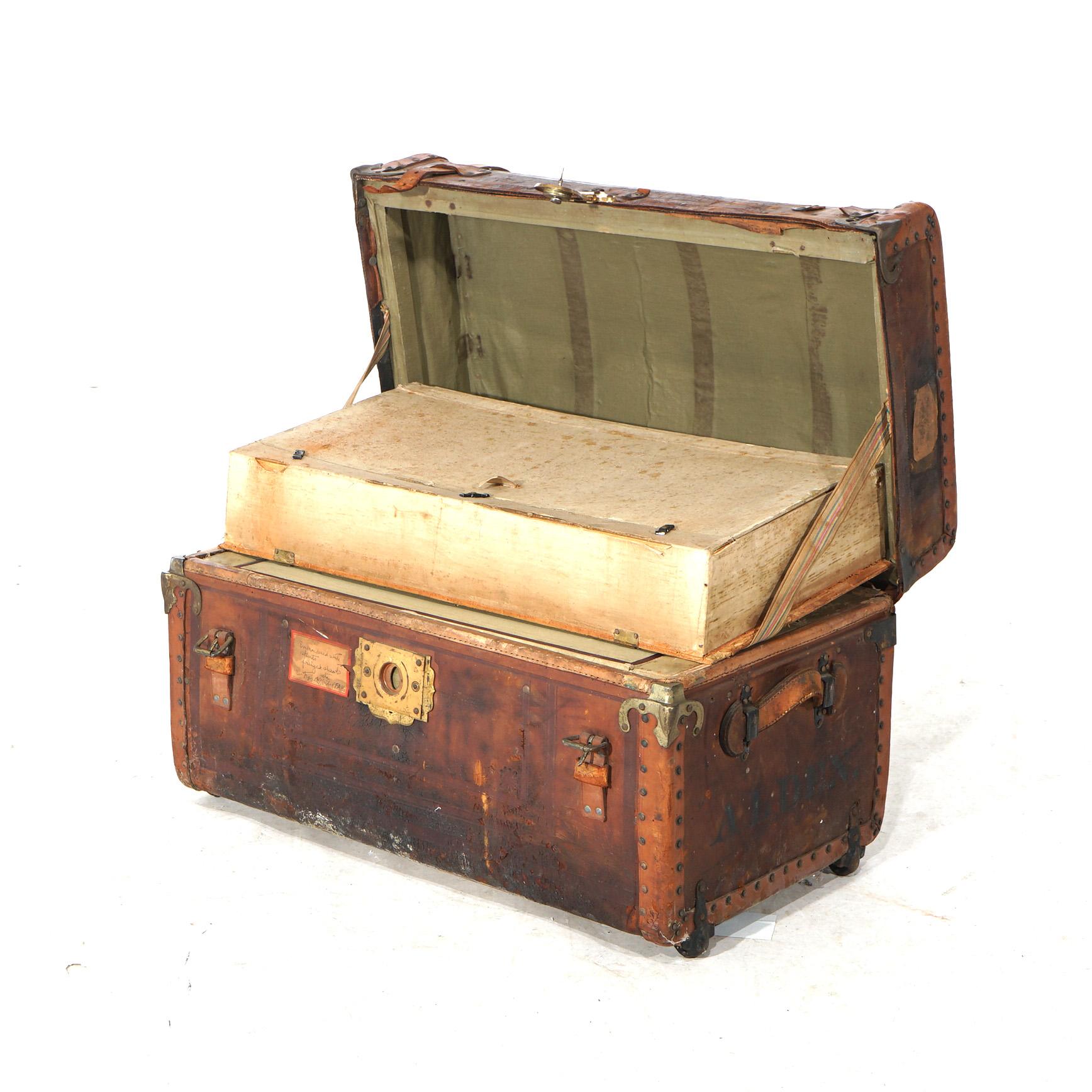 Antique Leather Travel Trunk 19th C For Sale 1