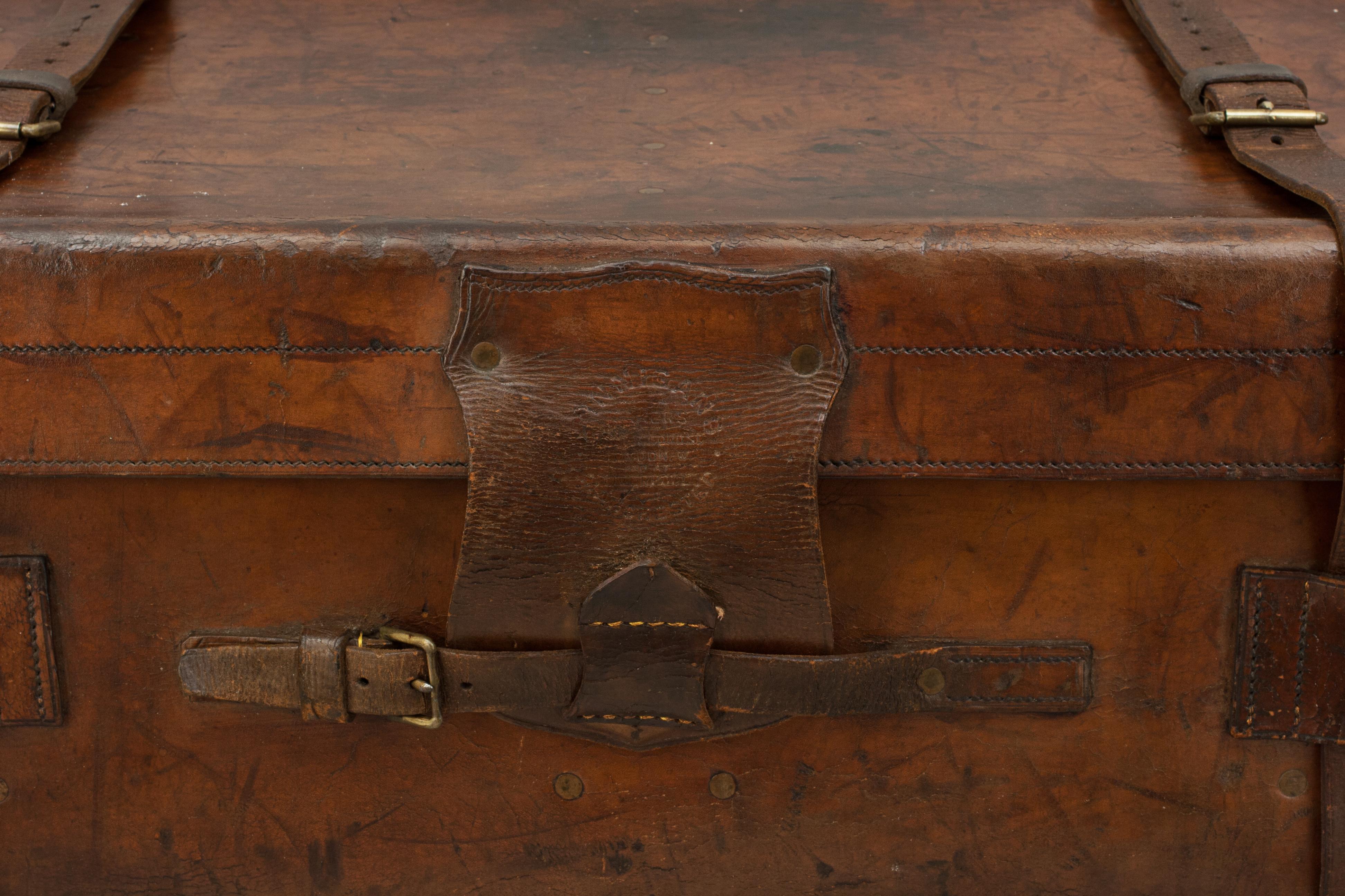 British Antique Leather Trunk by Finnigans, Bond Street, London Luggage