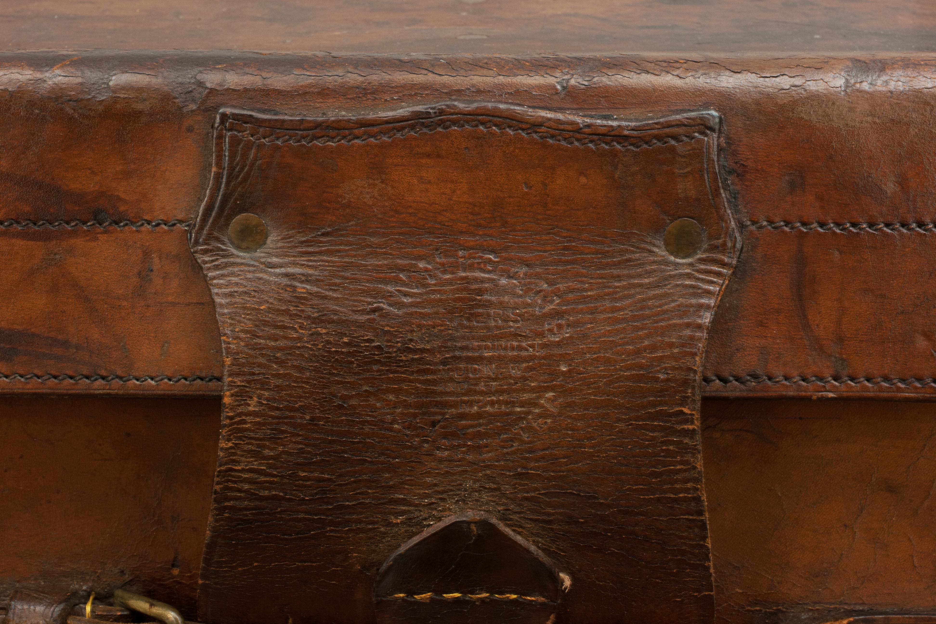 Antique Leather Trunk by Finnigans, Bond Street, London Luggage In Good Condition In Oxfordshire, GB
